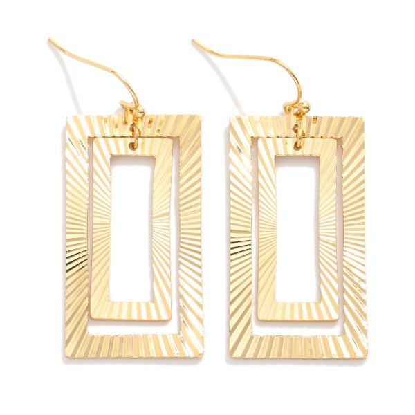 Nesting Metal Tone Ribbed Rectangle Drop Earrings 

- Approximately 2" L