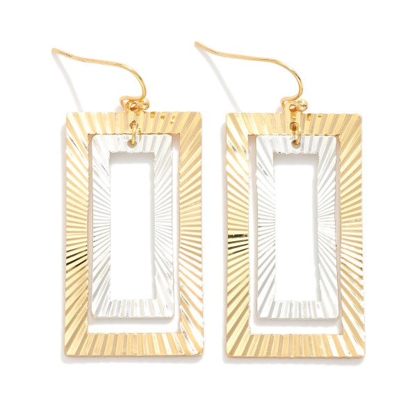 Nesting Metal Tone Ribbed Rectangle Drop Earrings 

- Approximately 2" L