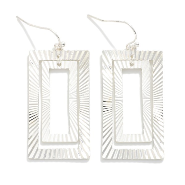 Nesting Metal Tone Ribbed Rectangle Drop Earrings 

- Approximately 2" L