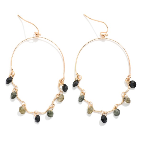 Metal Tone Wire Half Hoop Drop Earring With Linked Rhinestone Dangle Details 

- Approximately 2" L 