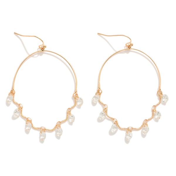 Metal Tone Wire Half Hoop Drop Earring With Linked Rhinestone Dangle Details 

- Approximately 2" L 