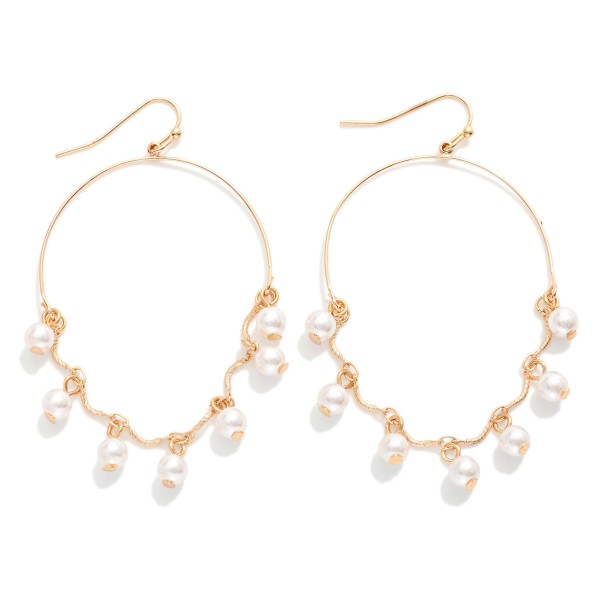 Metal Tone Wire Half Hoop Drop Earring With Linked Rhinestone Dangle Details 

- Approximately 2" L 