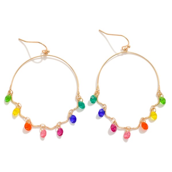 Metal Tone Wire Half Hoop Drop Earring With Linked Rhinestone Dangle Details 

- Approximately 2" L 