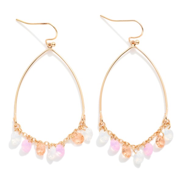 Metal Tone Wire Half Oval Drop Earring With Linked Rhinestone Dangle Details 

- Approximately 2" L 