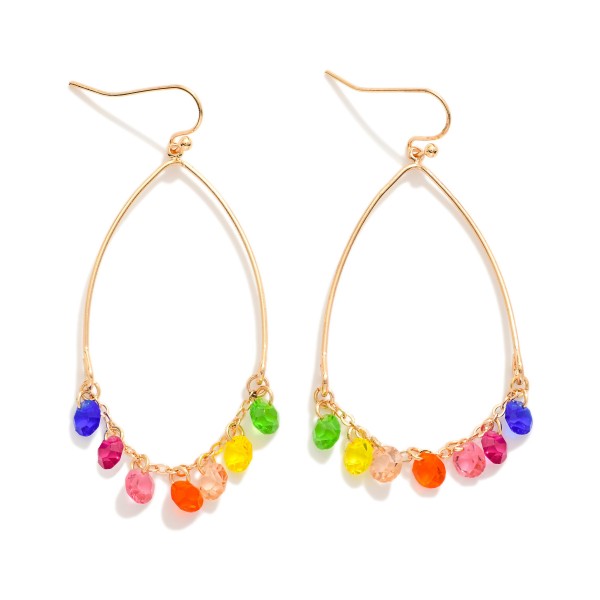 Metal Tone Wire Half Oval Drop Earring With Linked Rhinestone Dangle Details 

- Approximately 2" L 