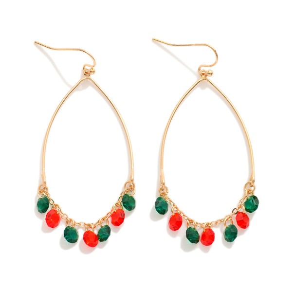 Metal Tone Wire Half Oval Drop Earring With Linked Rhinestone Dangle Details 

- Approximately 2" L 