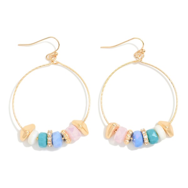 Beaded Hoop Drop Earrings Featuring Metal Tones, Rhinestones, & Disk Beads 

- Approximately 2" L
