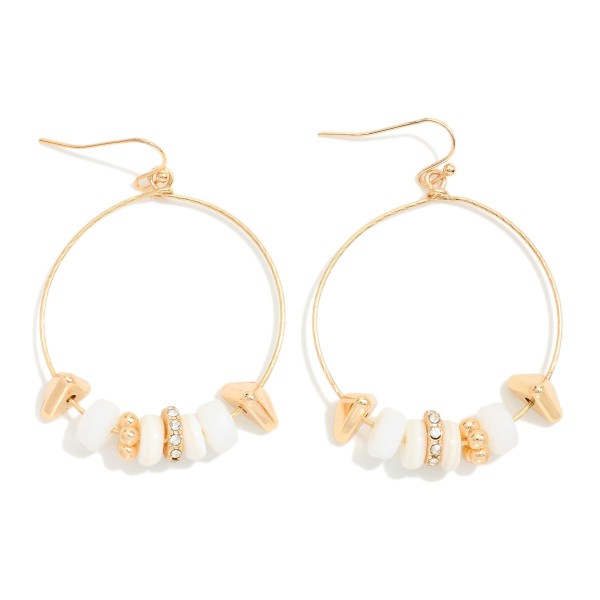 Beaded Hoop Drop Earrings Featuring Metal Tones, Rhinestones, & Disk Beads 

- Approximately 2" L