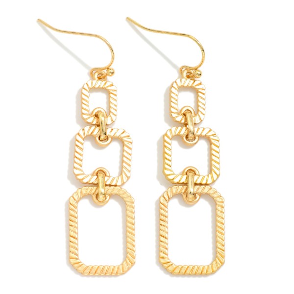 Linked Metal Tone Ribbed Geometric Shape Drop Earrings 

- Approximately 2" L