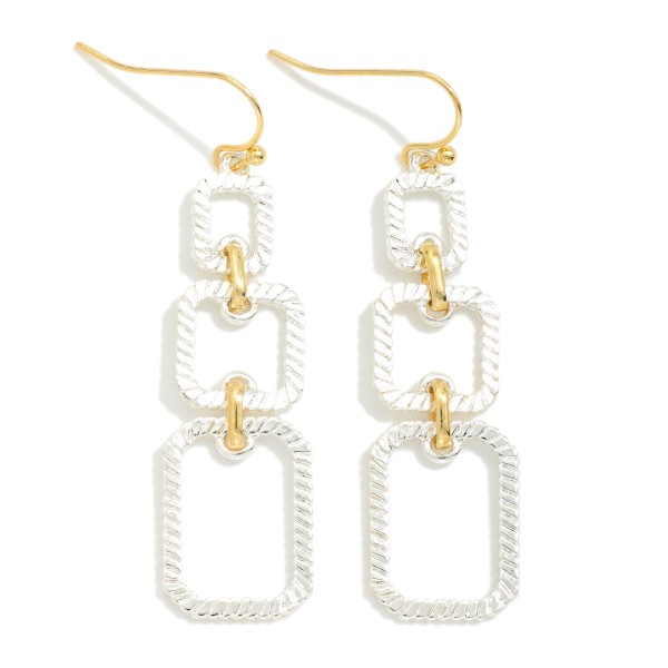 Linked Metal Tone Ribbed Geometric Shape Drop Earrings 

- Approximately 2" L