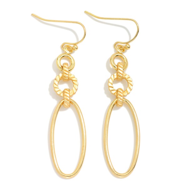 Chain Linked Metal Tone Geometric Shape Drop Earrings With Ribbed Detail 

- Approximately 2" L