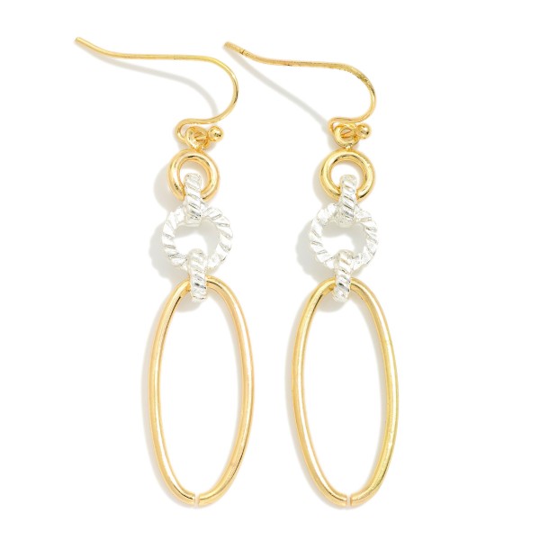 Chain Linked Metal Tone Geometric Shape Drop Earrings With Ribbed Detail 

- Approximately 2" L