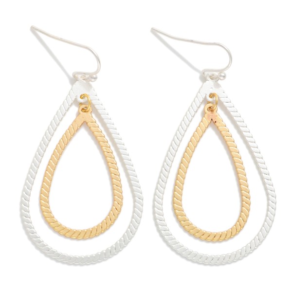 Textured Metal Nesting Teardrop Drop Earrings 
- Approximately 2" L
