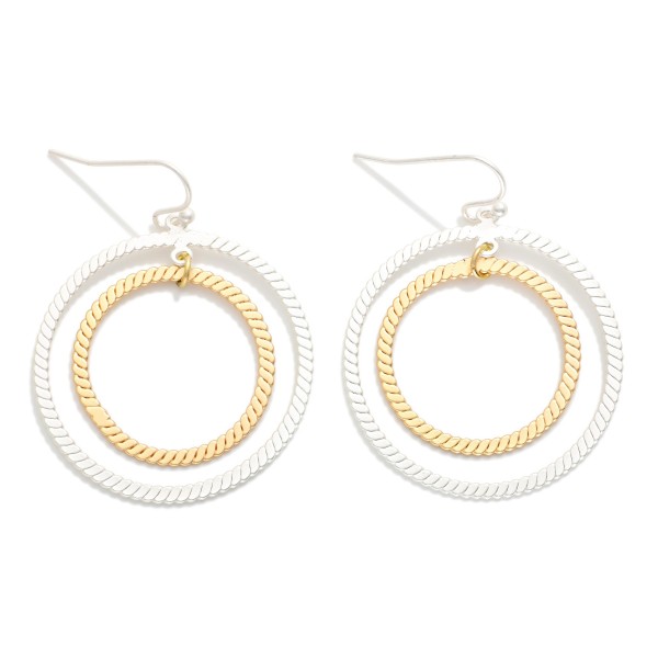 Nesting Textured Metal Hoop Drop Earrings 

- Approximately 1.25" L