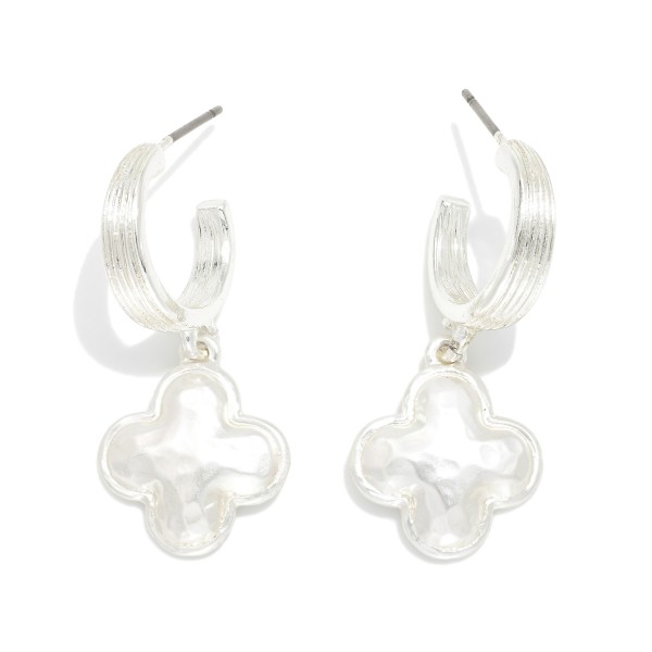 Metal Tone Hoop Drop Earrings Featuring Clover Dangle 

- Approximately 1.25" L