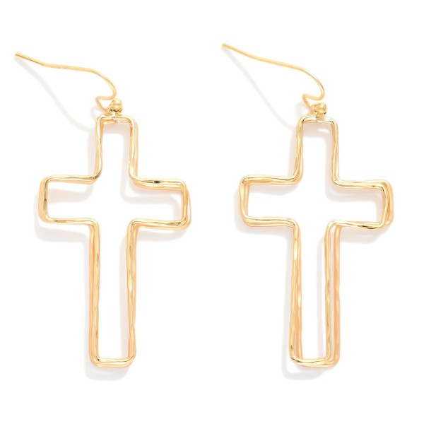 Layered Hammered Metal Hollow Cross Drop Earrings 

- Approximately 1.75" L