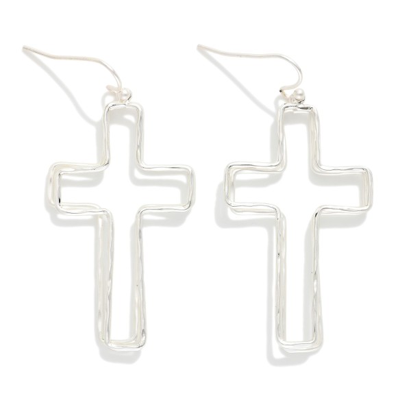 Layered Hammered Metal Hollow Cross Drop Earrings 

- Approximately 1.75" L