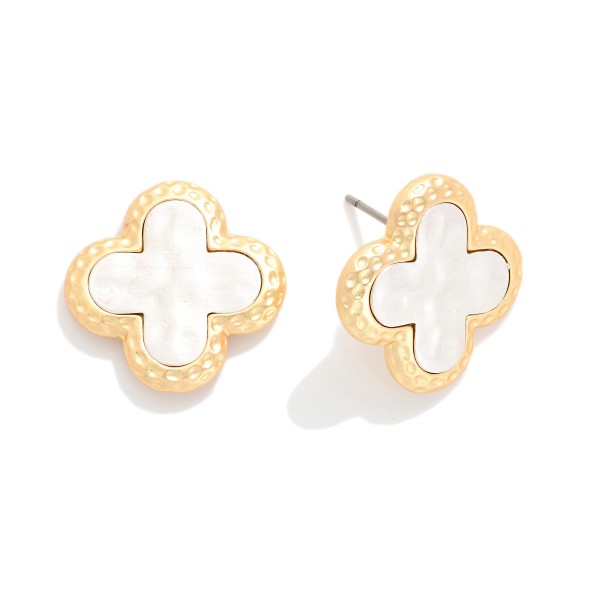 Hammered Metal Clover Post Drop Earrings 

- Approximately .75" L