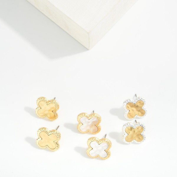 Hammered Metal Clover Post Drop Earrings 

- Approximately .75" L