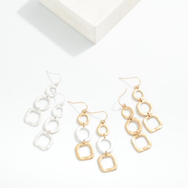 Linked Hammered Metal Circle & Squared Drop Earrings

- Approximately 2" L 