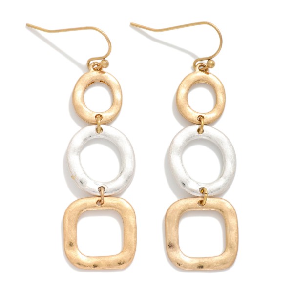 Linked Hammered Metal Circle & Squared Drop Earrings

- Approximately 2" L 