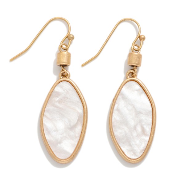 Metal Tone Oval Drop Earrings Featuring Pearl

- Approximately 2" L

