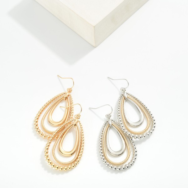 Linked Teardrop Drop Earrings Featuring Beaded Detail 

- Approximately 2" L 