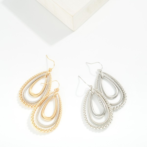 Linked Teardrop Drop Earrings Featuring Beaded Detail 

- Approximately 2" L 
