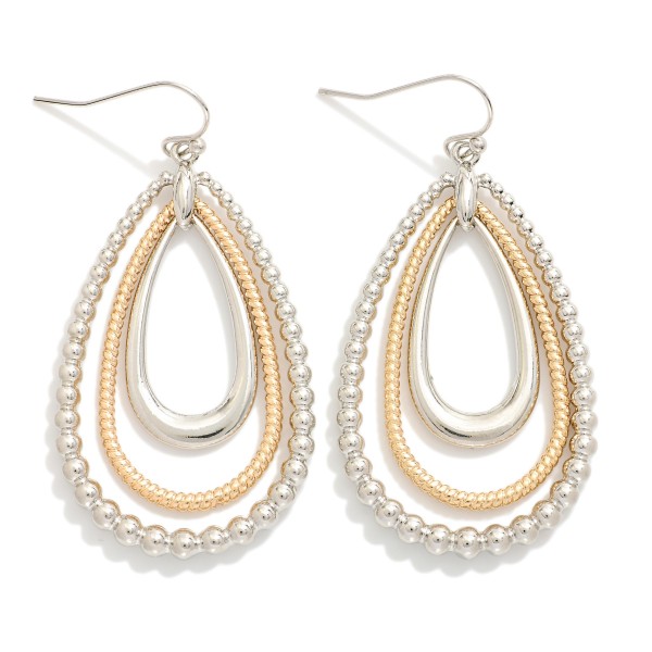 Linked Teardrop Drop Earrings Featuring Beaded Detail 

- Approximately 2" L 