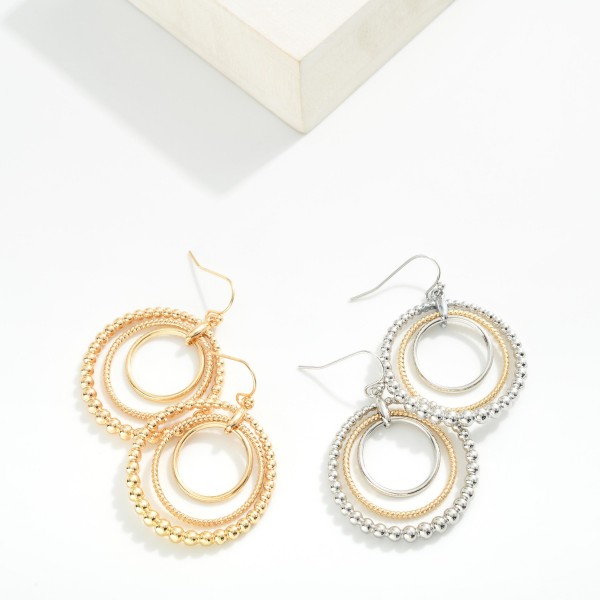 Linked Hoop Drop Earrings Featuring Beaded Detail 
- Approximately 1.75" L