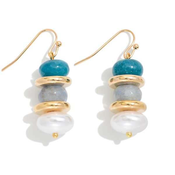 Stacked Beaded Drop Earrings Featuring Gold Tone Rings & Pearls 

- Approximately 1.5" L 