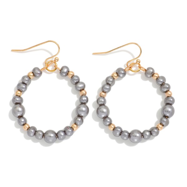 Metallic Beaded Hoop Drop Earring Featuring Metal Tone Bead Stations 

- Approximately 1.75" L 