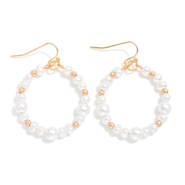 Metallic Beaded Hoop Drop Earring Featuring Metal Tone Bead Stations 

- Approximately 1.75" L 