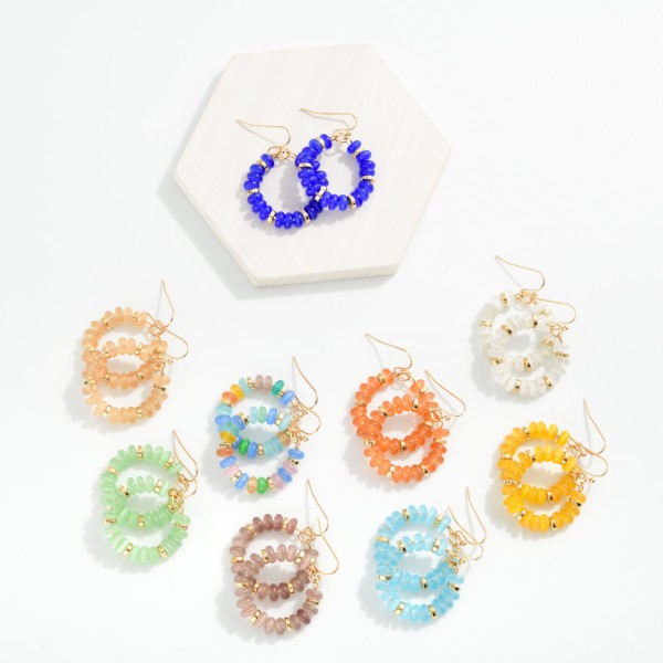 Candy Beaded Hoop Earrings Featuring Gold Tones 

- Approximately 1.5" L 