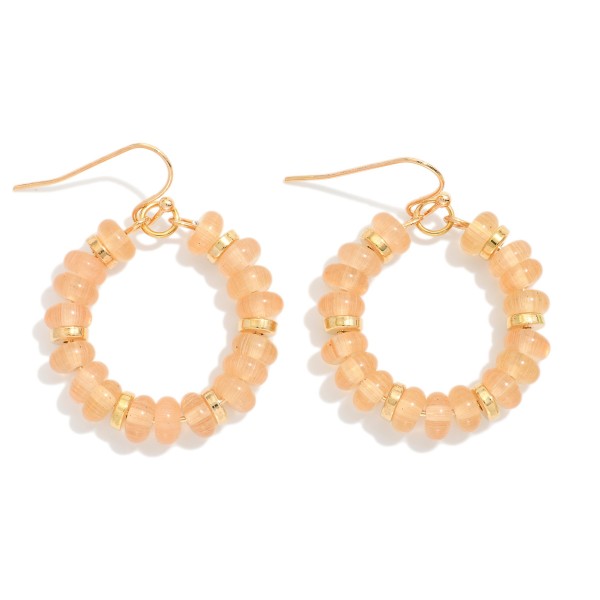 Candy Beaded Hoop Earrings Featuring Gold Tones 

- Approximately 1.5" L 