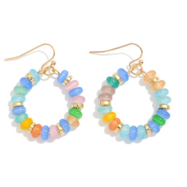Candy Beaded Hoop Earrings Featuring Gold Tones 

- Approximately 1.5" L 