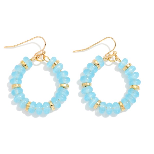 Candy Beaded Hoop Earrings Featuring Gold Tones 

- Approximately 1.5" L 