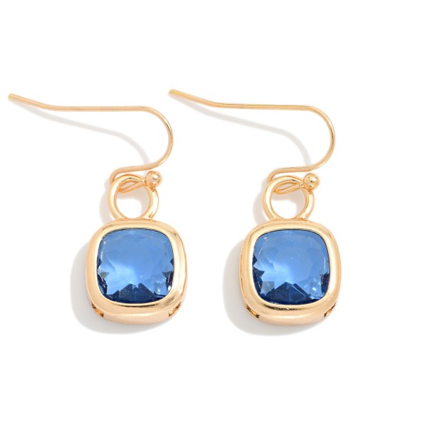 Metal Tone Squared Drop Earrings Featuring Glass Crystals

- Approximately 1" L 