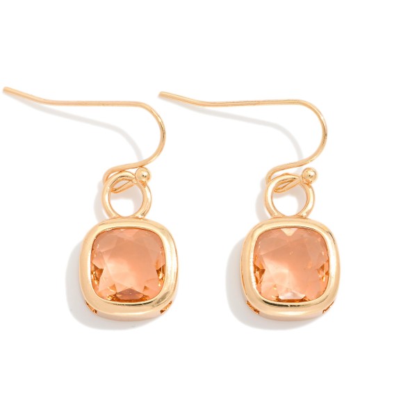 Metal Tone Squared Drop Earrings Featuring Glass Crystals

- Approximately 1" L 