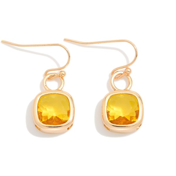Metal Tone Squared Drop Earrings Featuring Glass Crystals

- Approximately 1" L 