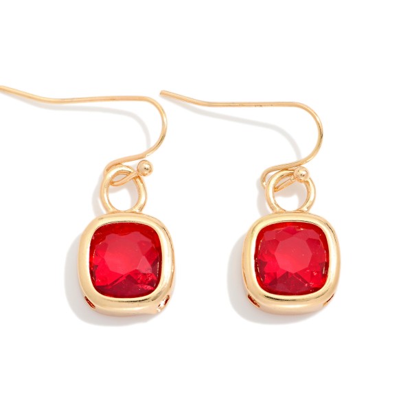 Metal Tone Squared Drop Earrings Featuring Glass Crystals

- Approximately 1" L 