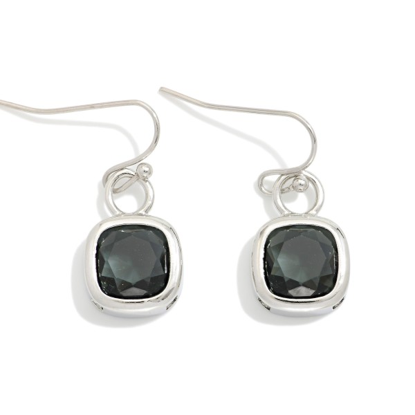 Metal Tone Squared Drop Earrings Featuring Glass Crystals

- Approximately 1" L 