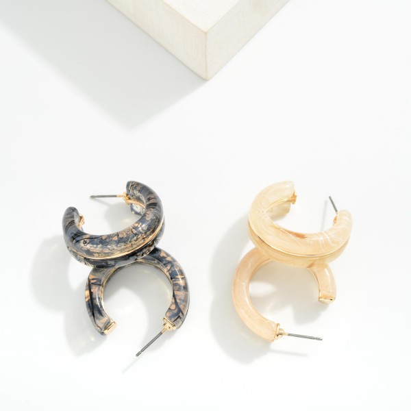 Marbled Resin Drop Hoop Earrings

- Approximately 1" L
