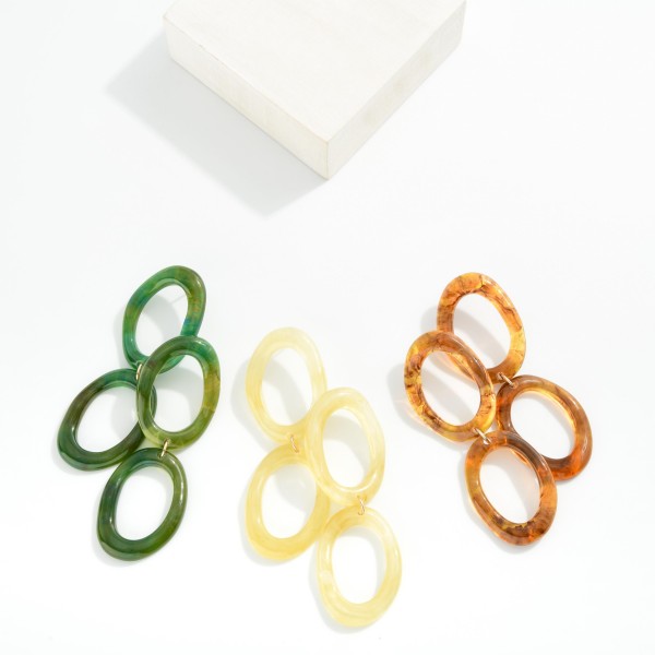 Acetate Chain Link Hollow Irregular Oval Post Drop Earrings 

- Approximately 3.5" L

