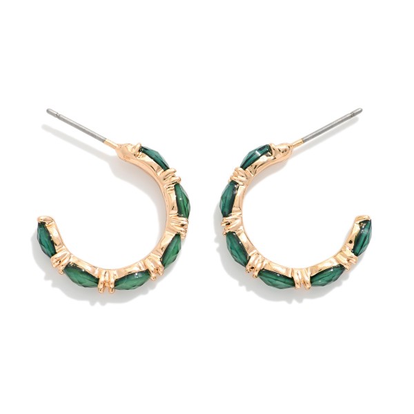 Metal Tone Rhinestone Studded Hoop Drop Earrings 

- Approximately .75" L 