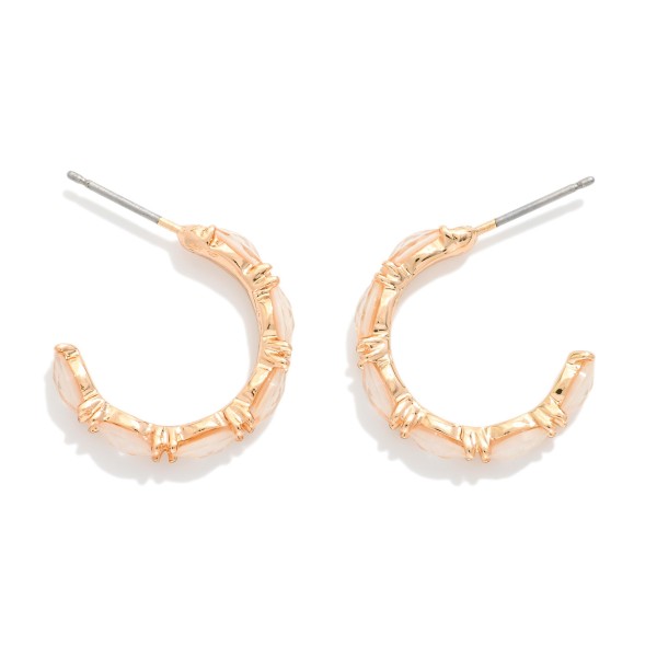 Metal Tone Rhinestone Studded Hoop Drop Earrings 

- Approximately .75" L 