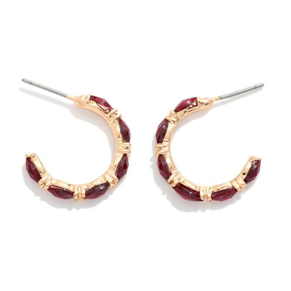Metal Tone Rhinestone Studded Hoop Drop Earrings 

- Approximately .75" L 