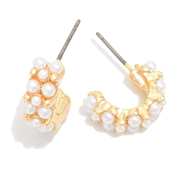 Pearl Studded Half Hoop Earrings 

- Approximately .25" D