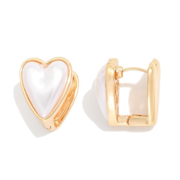 Metal Tone Heart Hoop Drop Earring Featuring Pearls 

- Approximately 