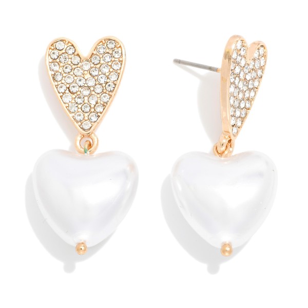 Wholesale metal Heart Rhinestone Studded Post Drop Linked Heart Pearl Drop Earri
